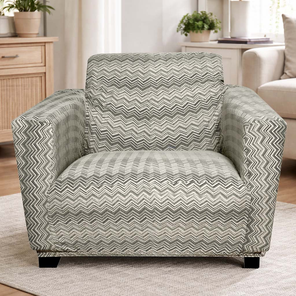 1 Seater Jaquared Knit Sofa Cover- Grey