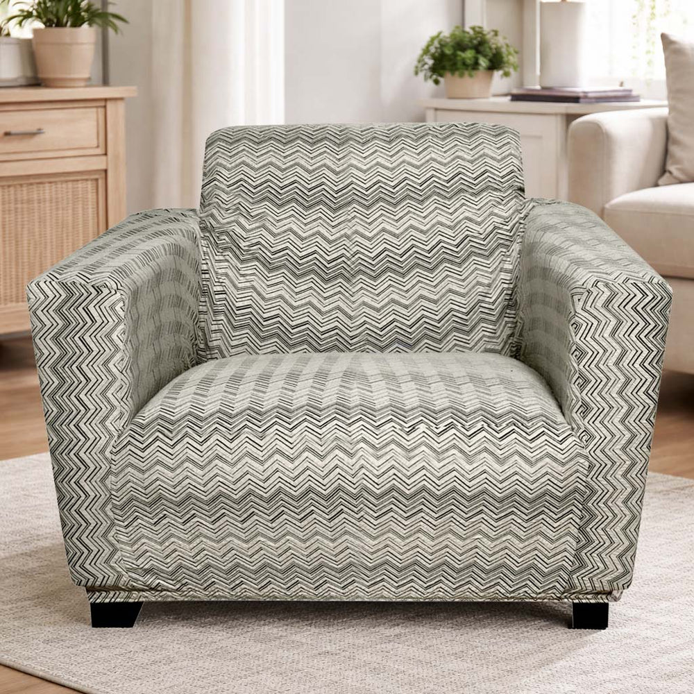 1 Seater Jaquared Knit Sofa Cover- Grey