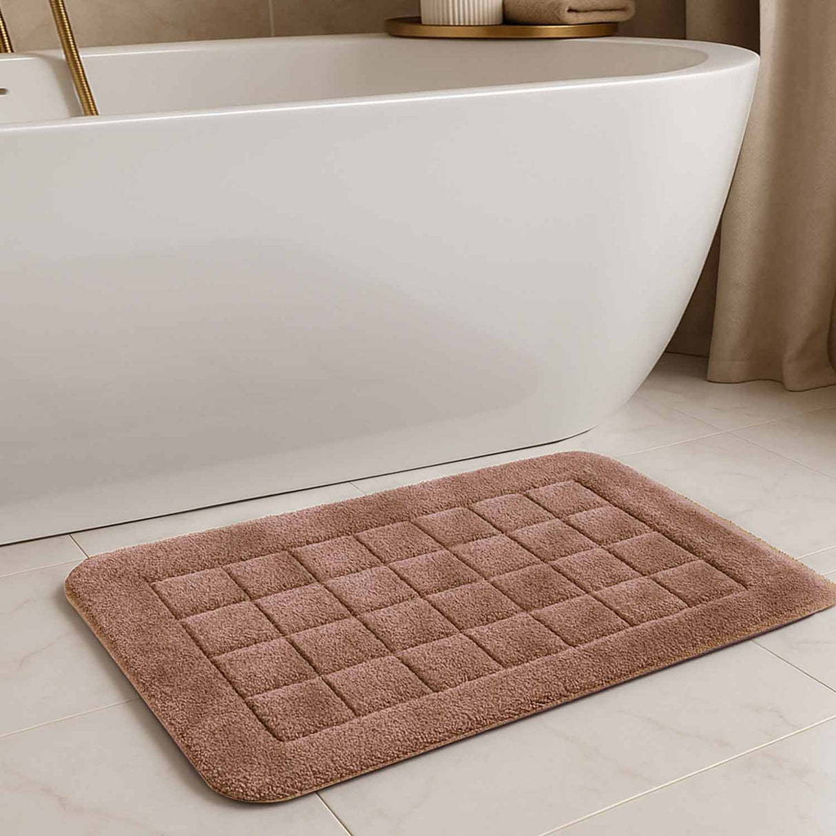 Rectangular Plush Polyester 16" x 24" Bath Mat (Camel Brown)