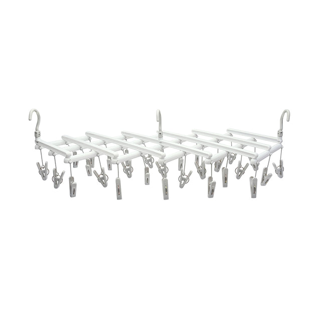 Nilkamal Foldable Cloth Drying Hanger With Clips (White)