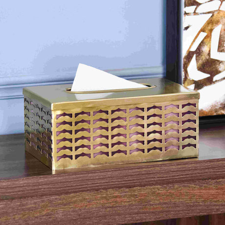 Nilkamal Rectangular Metal Tissue Holder Box (Antique Gold) - 02