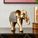 Nilkamal Curl Trunk Elephant Decorative Polyresin Showpiece (Grey & Gold)