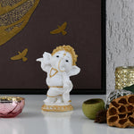 Ganesha Dancing Decorative Polyresin Showpiece (White & Gold)