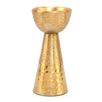 Decorative Criss Cross Textured Metal Candle Holder Small- Gold
