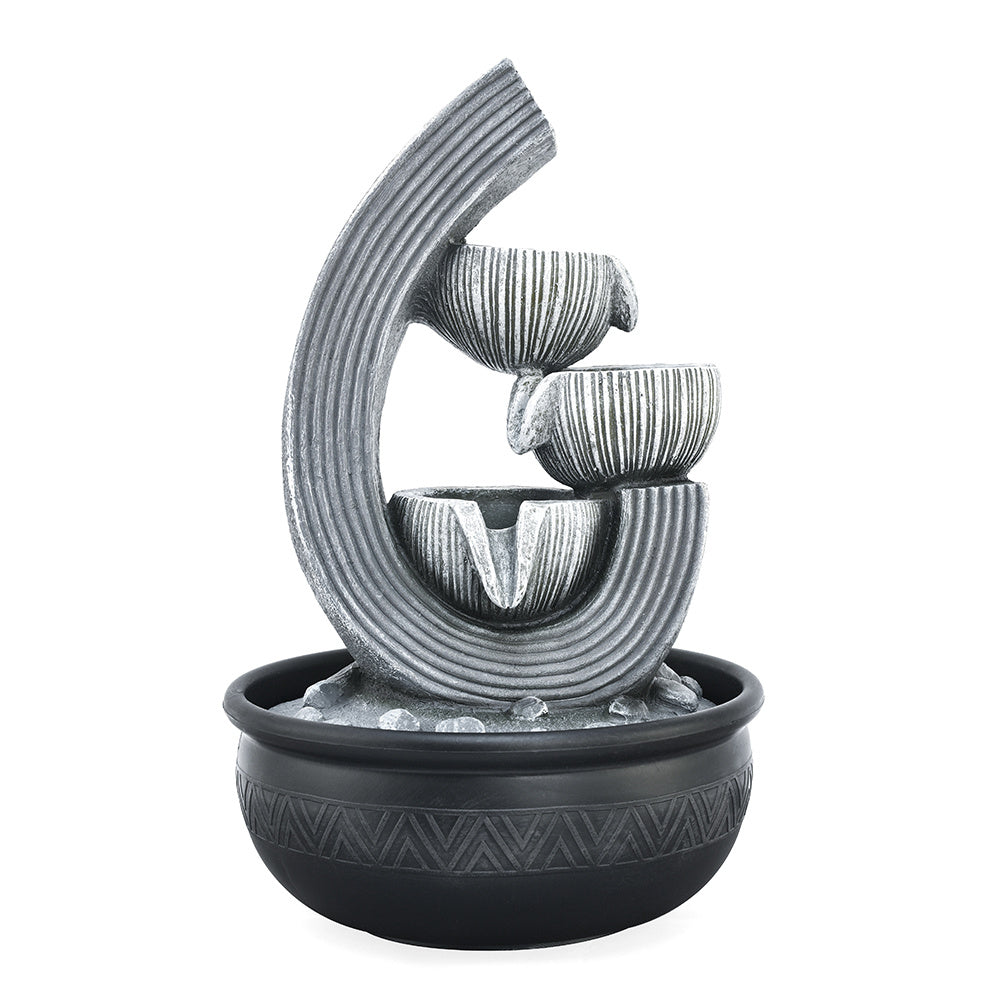 Trio Steps Arc Polyresin Table Top Decorative Water Fountain with LED Light- Grey