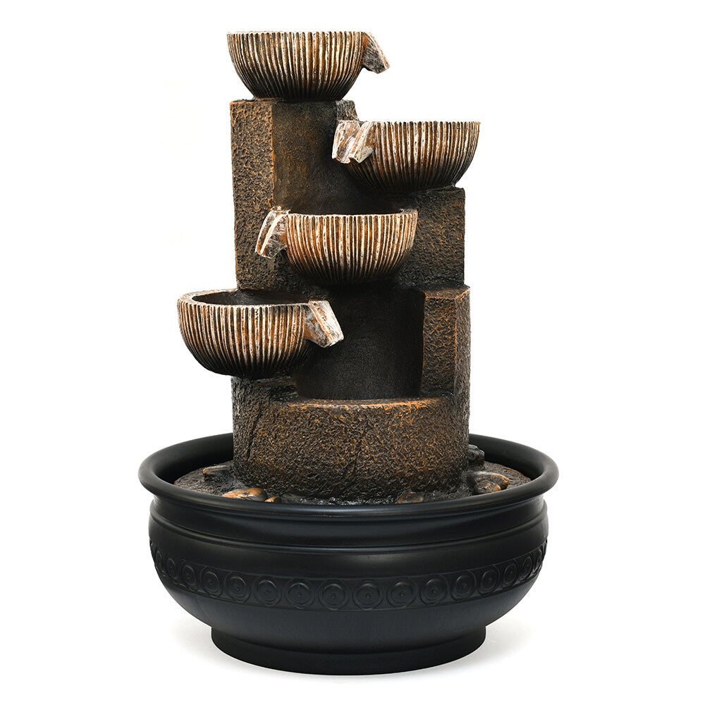 Five Steps Arc Polyresin Table Top Decorative Water Fountain with LED Light- Brown