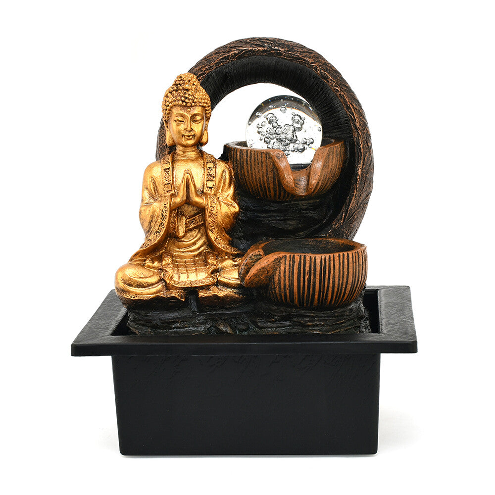 Buddha Polyresin Table Top Decorative Water Fountain with LED Light- Antique Gold