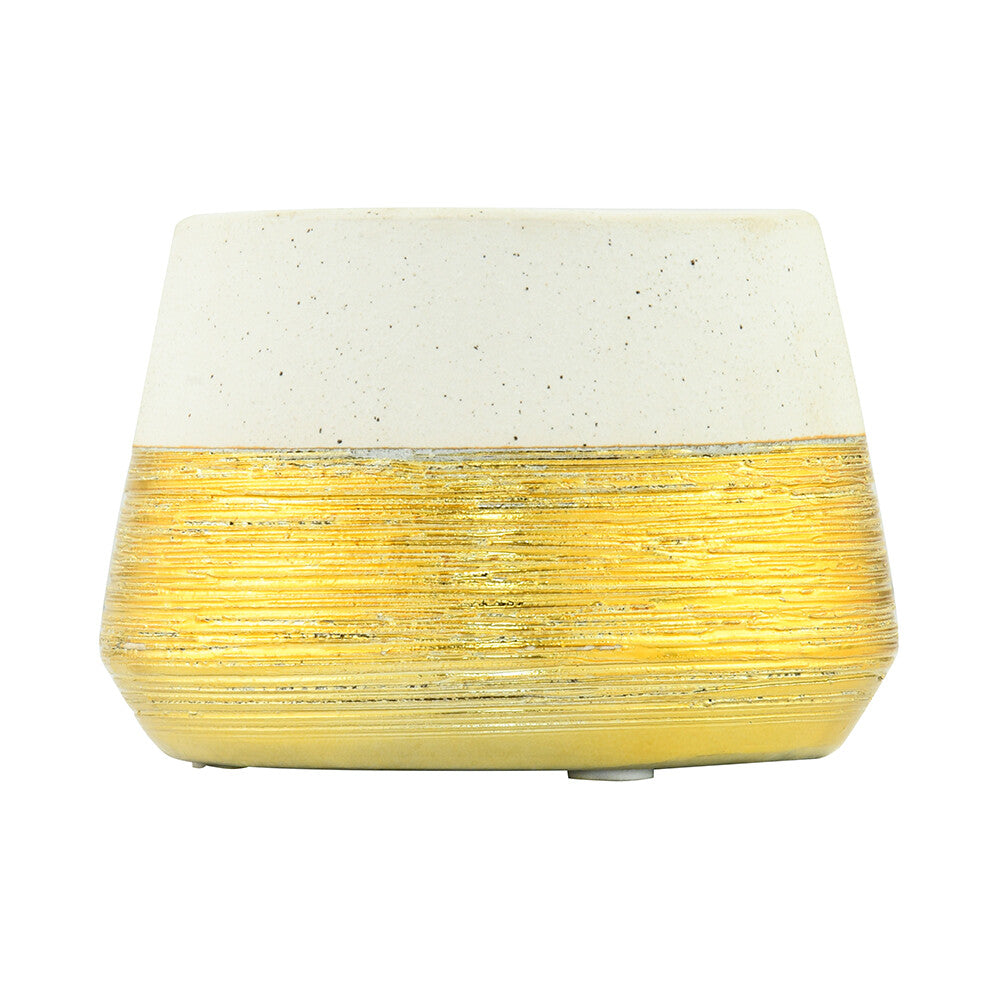 Decorative Glaze Trapeze Ceramic Votive Candle Stand- Cream & Gold