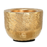 Decorative Criss Cross Textured Round Metal Votive- Gold