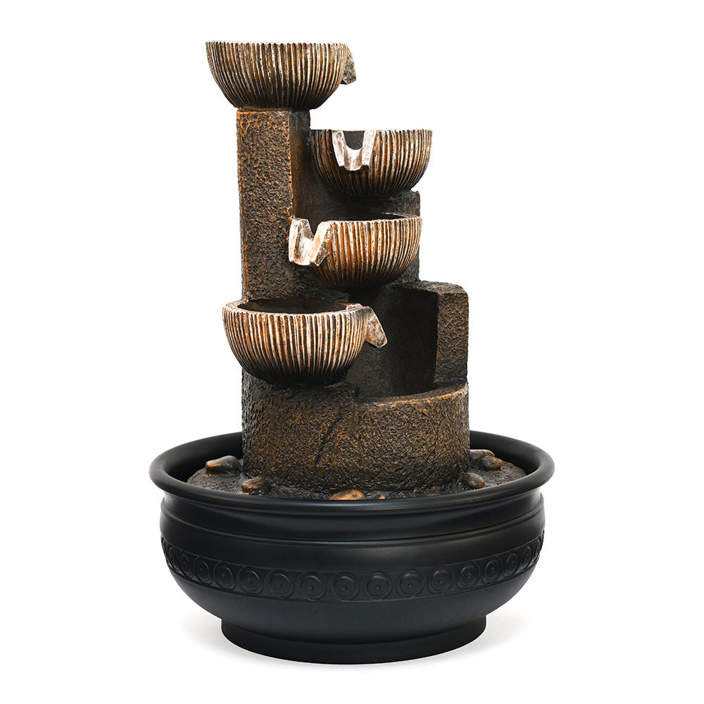 Five Steps Arc Polyresin Table Top Decorative Water Fountain with LED Light- Brown