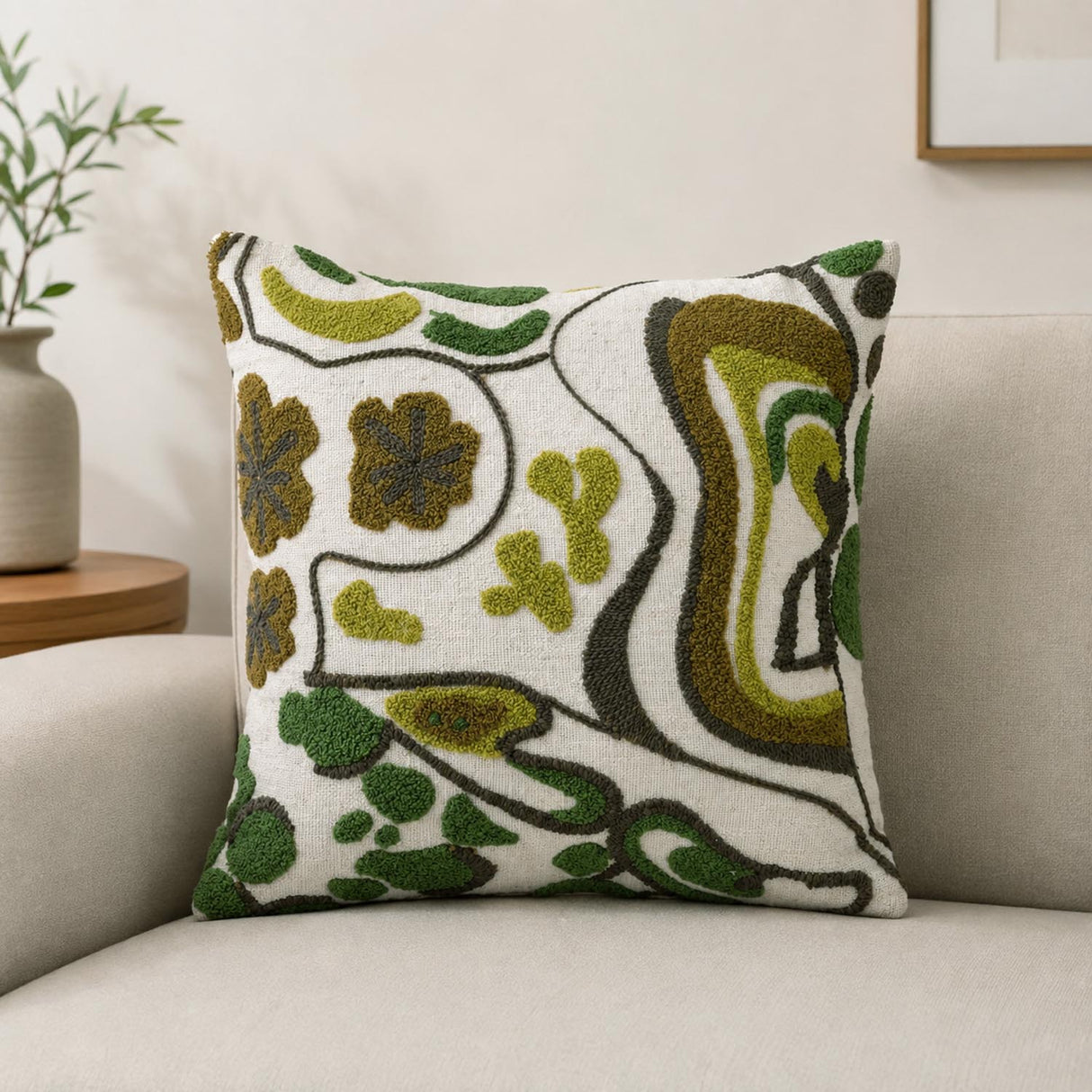 Garden Glow Embroidered 16" x 16" Cushion Cover- Green