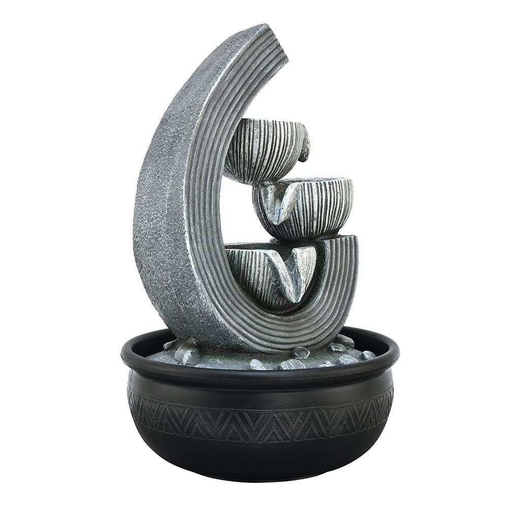 Trio Steps Arc Polyresin Table Top Decorative Water Fountain with LED Light- Grey