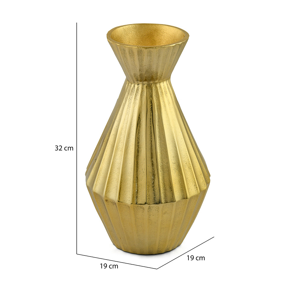 Angular Neck Metal Large Vase- Gold