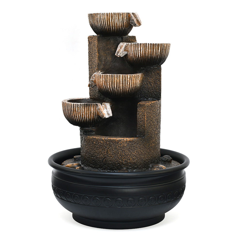 Five Steps Arc Polyresin Table Top Decorative Water Fountain with LED Light- Brown