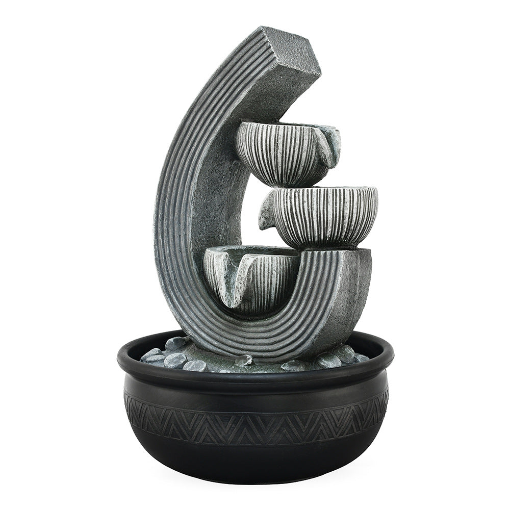 Trio Steps Arc Polyresin Table Top Decorative Water Fountain with LED Light- Grey