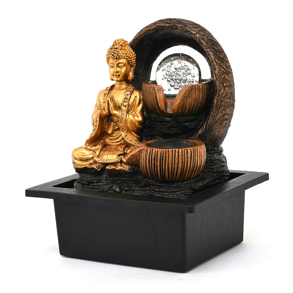 Buddha Polyresin Table Top Decorative Water Fountain with LED Light- Antique Gold