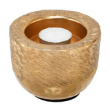 Decorative Criss Cross Textured Round Metal Votive- Gold