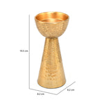 Decorative Criss Cross Textured Metal Candle Holder Small- Gold