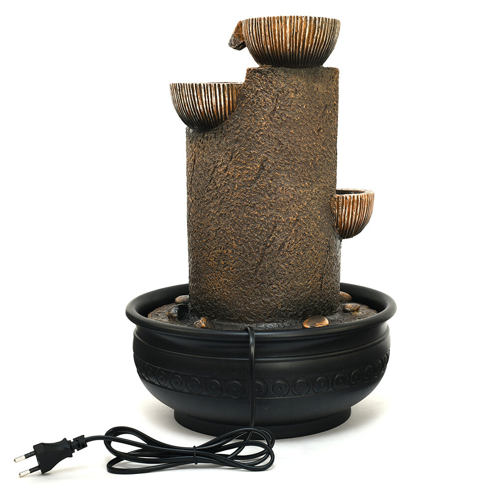 Five Steps Arc Polyresin Table Top Decorative Water Fountain with LED Light- Brown