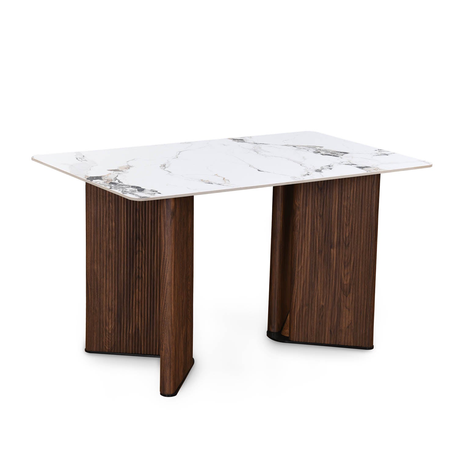 4 Seater Allune Ceramic Dining Set with Dexor Base and Linzy Chairs- Ash White