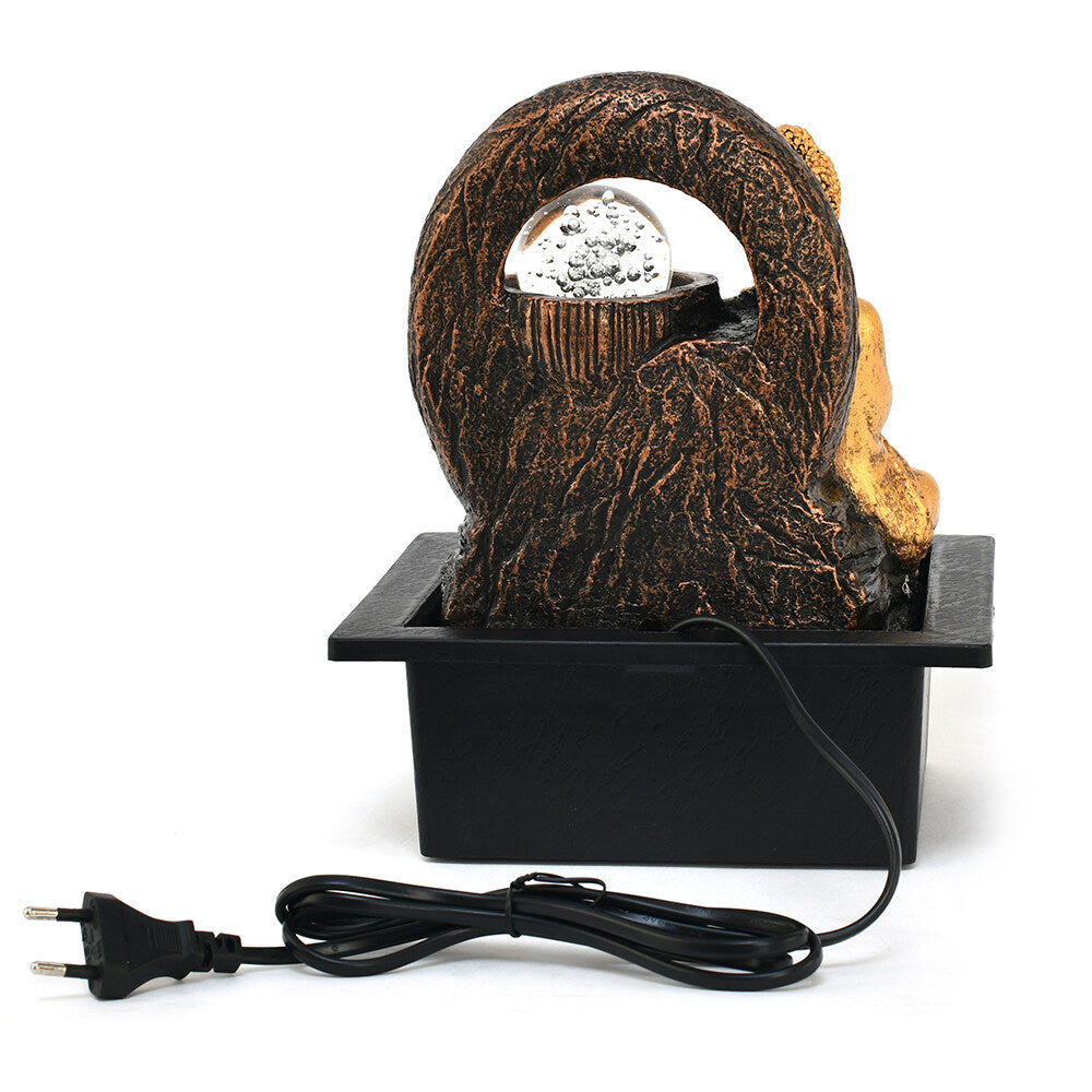 Buddha Polyresin Table Top Decorative Water Fountain with LED Light- Antique Gold