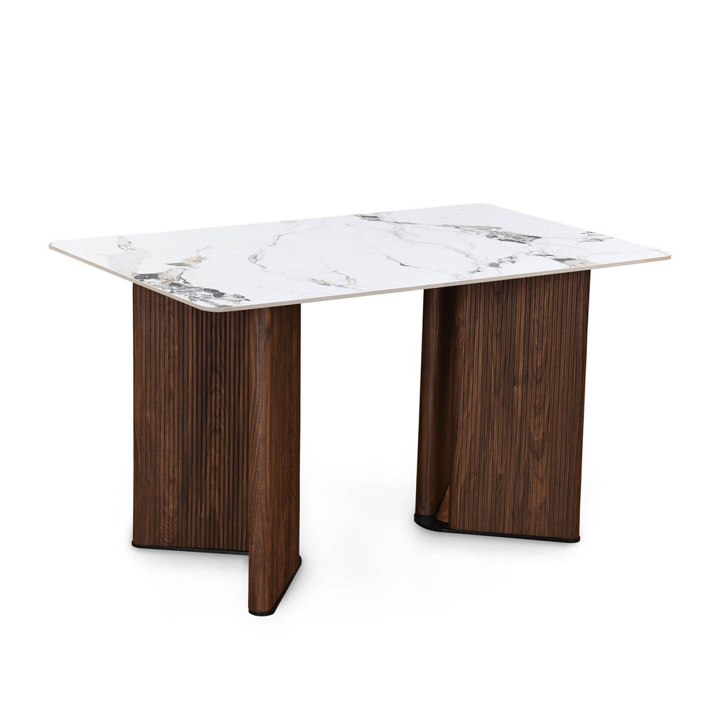 4 Seater Alune Ceramic Dining Set with Dexor Base and Ellipse Chairs- Ash White