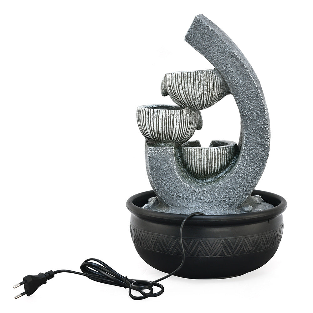 Trio Steps Arc Polyresin Table Top Decorative Water Fountain with LED Light- Grey