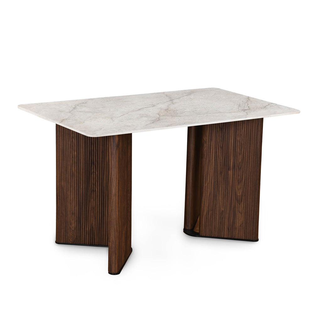 4 Seater Bevon Ceramic Dining Set with Dexor Base and Linzy Chairs- Cloud Beige