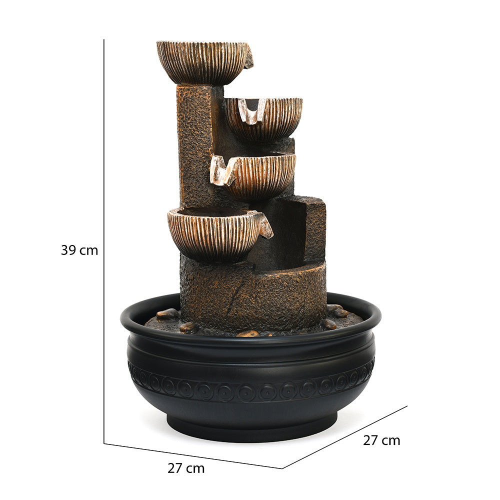 Five Steps Arc Polyresin Table Top Decorative Water Fountain with LED Light- Brown