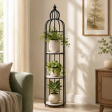 Bird Cage Shape Metal Planter Stand- Ivory & Black