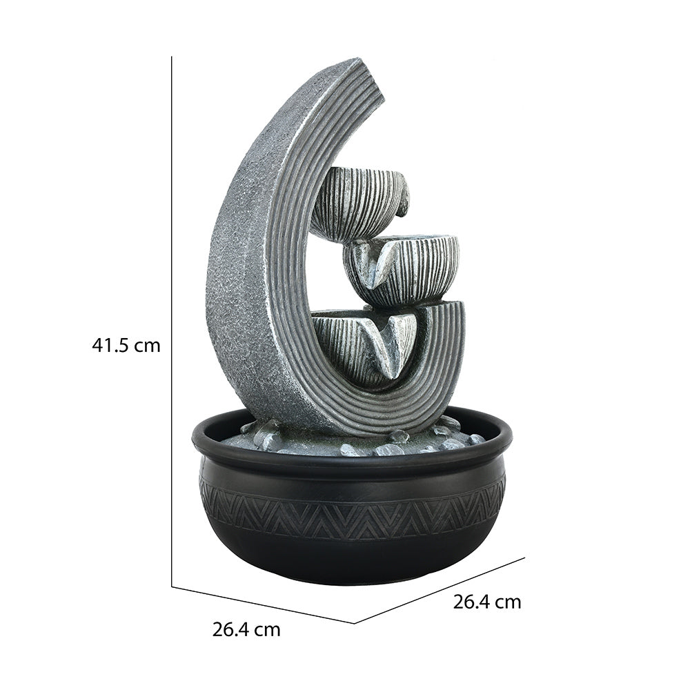 Trio Steps Arc Polyresin Table Top Decorative Water Fountain with LED Light- Grey