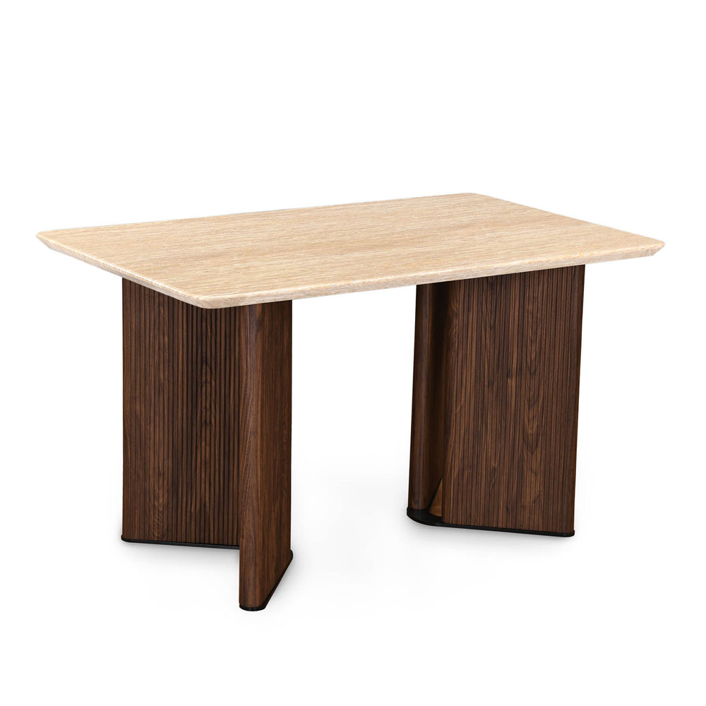 4 Seater Trava Marble Dining Set with Dexor Base and Nivo Chairs- Travertine