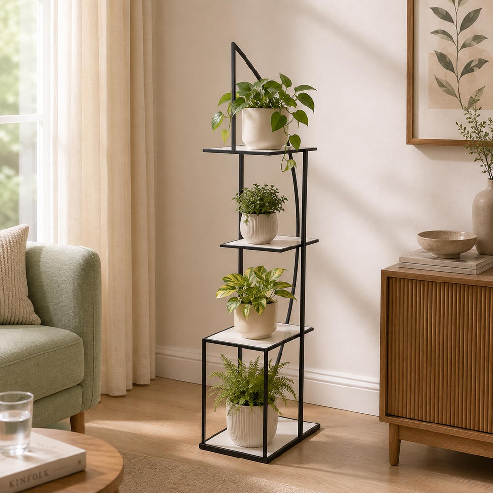 Modern Arch Metal Planter Stand- Ivory & Black