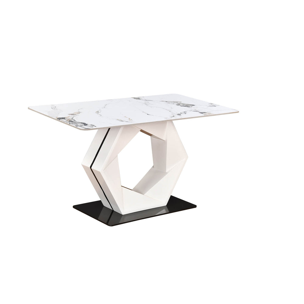 4 Seater Alune Ceramic Dining Set with Hexin Base and Ellipse Chairs- Ash White