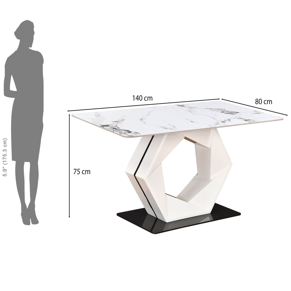 4 Seater Alune Ceramic Dining Set with Hexin Base and Ellipse Chairs- Ash White
