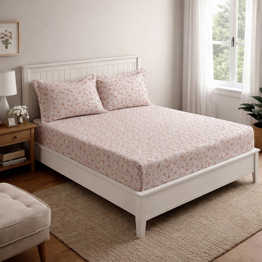 Floral Polyester Queen Bedsheet with Pillow Covers- Multicolor