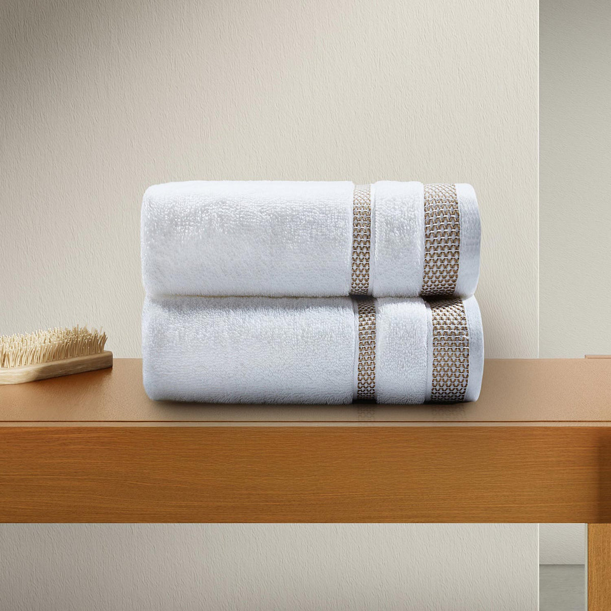 Spaces Hygro 100% Cotton 600 GSM Solid Set of 2 Hand Towel-16 x 24 Inches, White