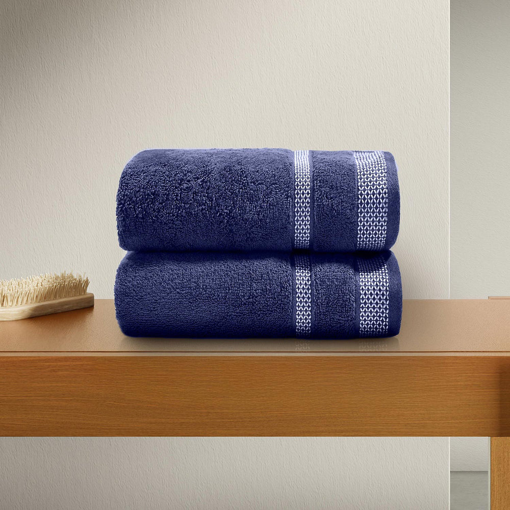Spaces Hygro 100% Cotton 600 GSM Solid Set of 2 Hand Towel -16 x 24 Inches, Dark Blue