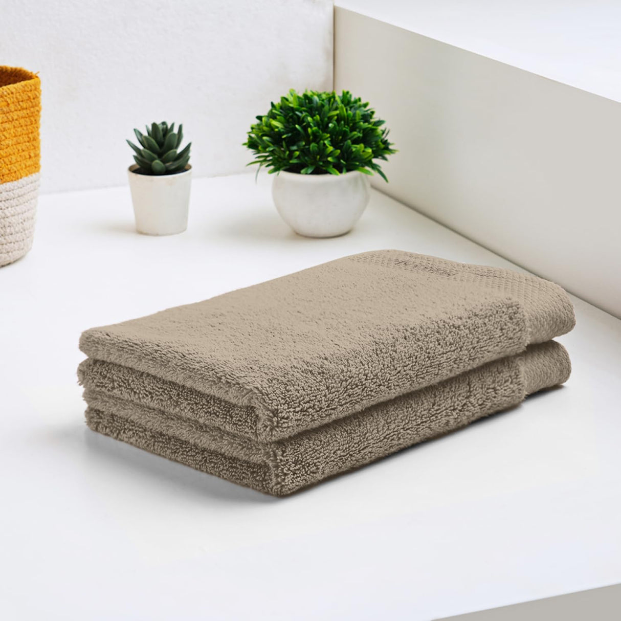 Spaces Eminence 100% Cotton 670 GSM Solid Set of 2 Hand Towel -16 x 24 Inches, Brown