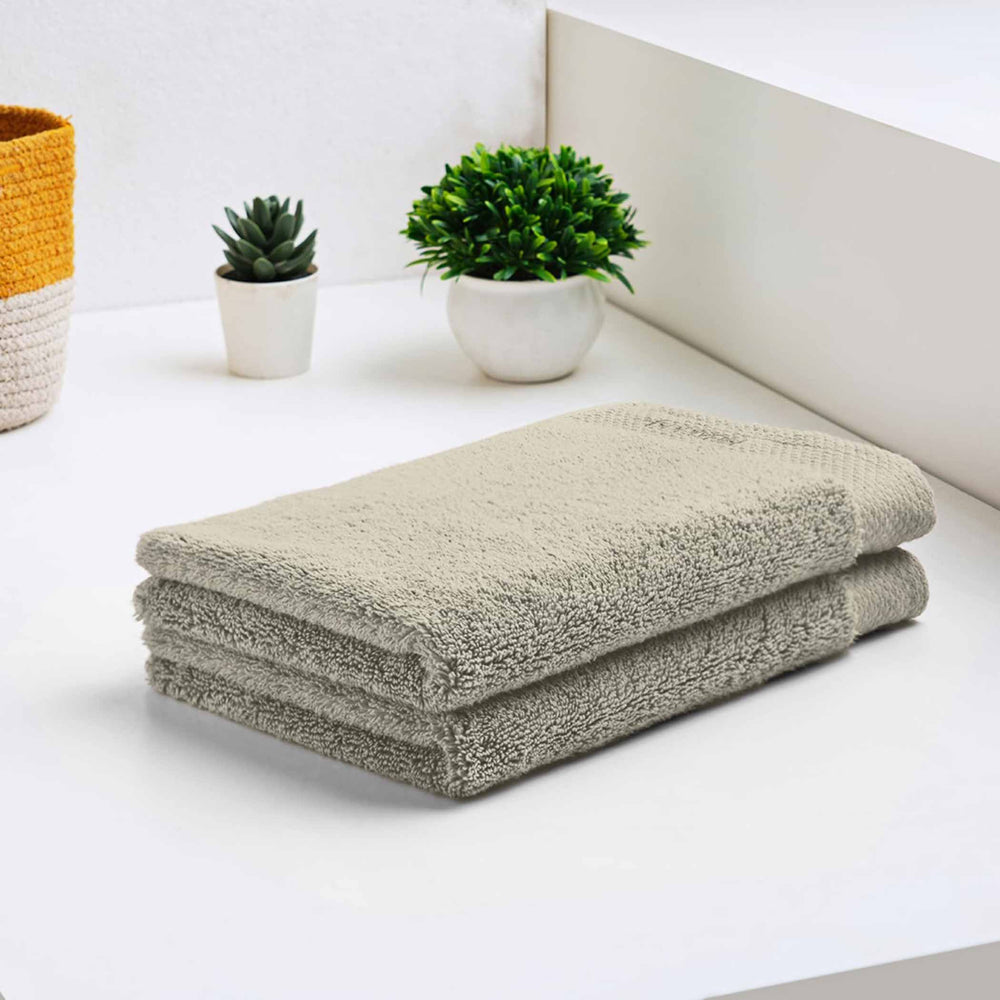 Spaces Eminence 100% Cotton 670 GSM Solid Set of 2 Hand Towel -16 x 24 Inches, Light Grey