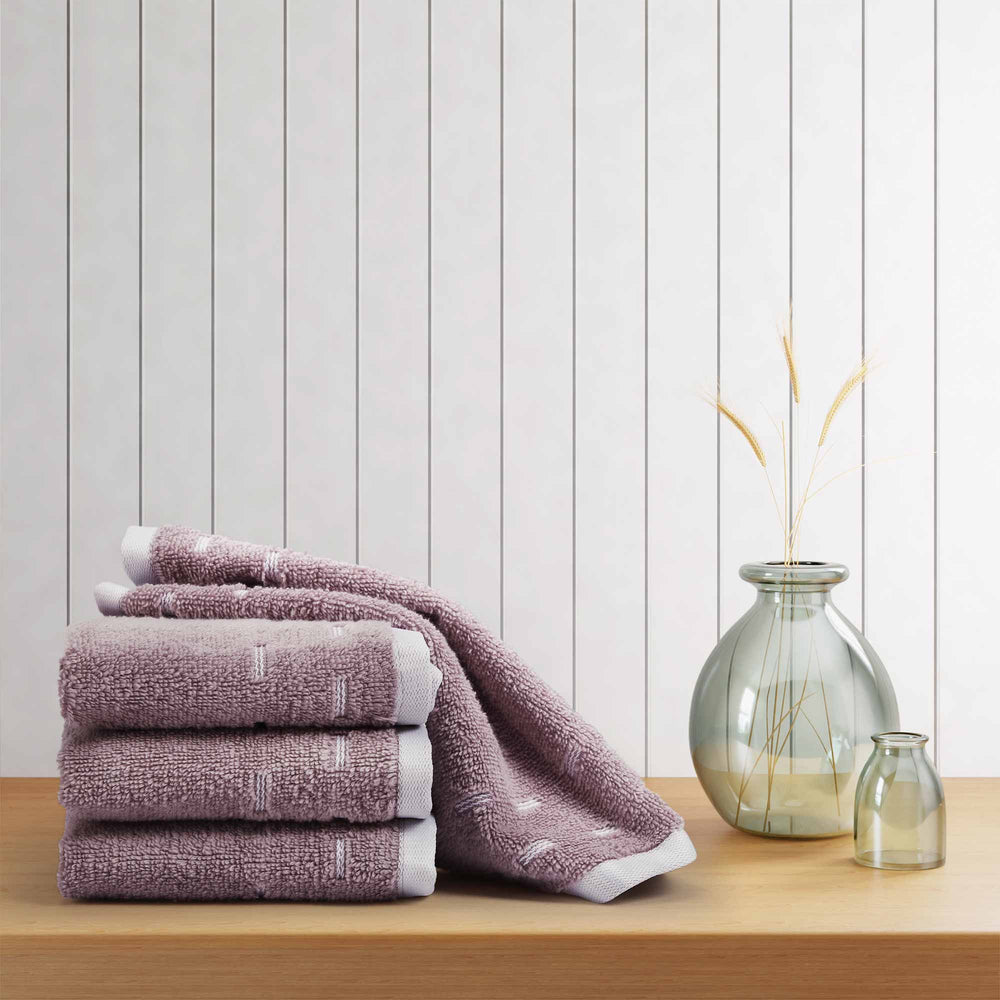 Spaces Airsoft 100% Cotton 450 GSM Solid Set of 4 Face Towel - 11 x 11 Inches, Light Violet