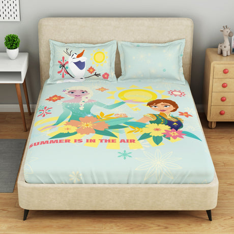 Spaces Disney Frozen 100% Cotton 132TC Large Kids Bedsheet with 2 Pillow Covers - 274 x 274 cm, Light Blue