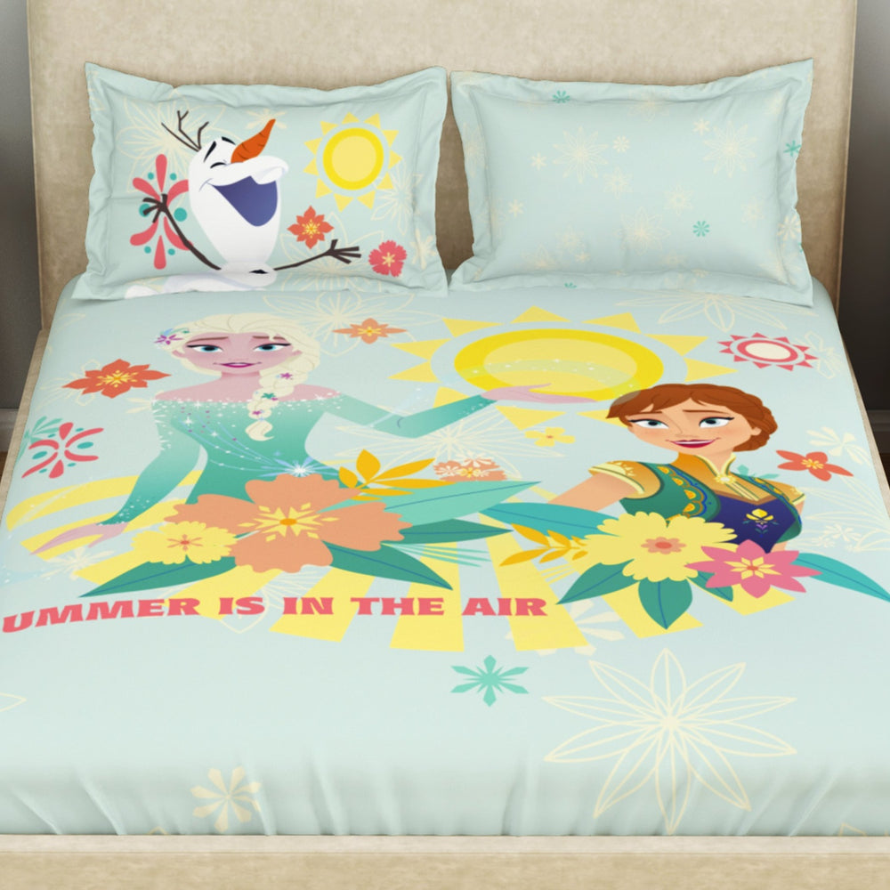 Spaces Disney Frozen 100% Cotton 132TC Large Kids Bedsheet with 2 Pillow Covers - 274 x 274 cm, Light Blue