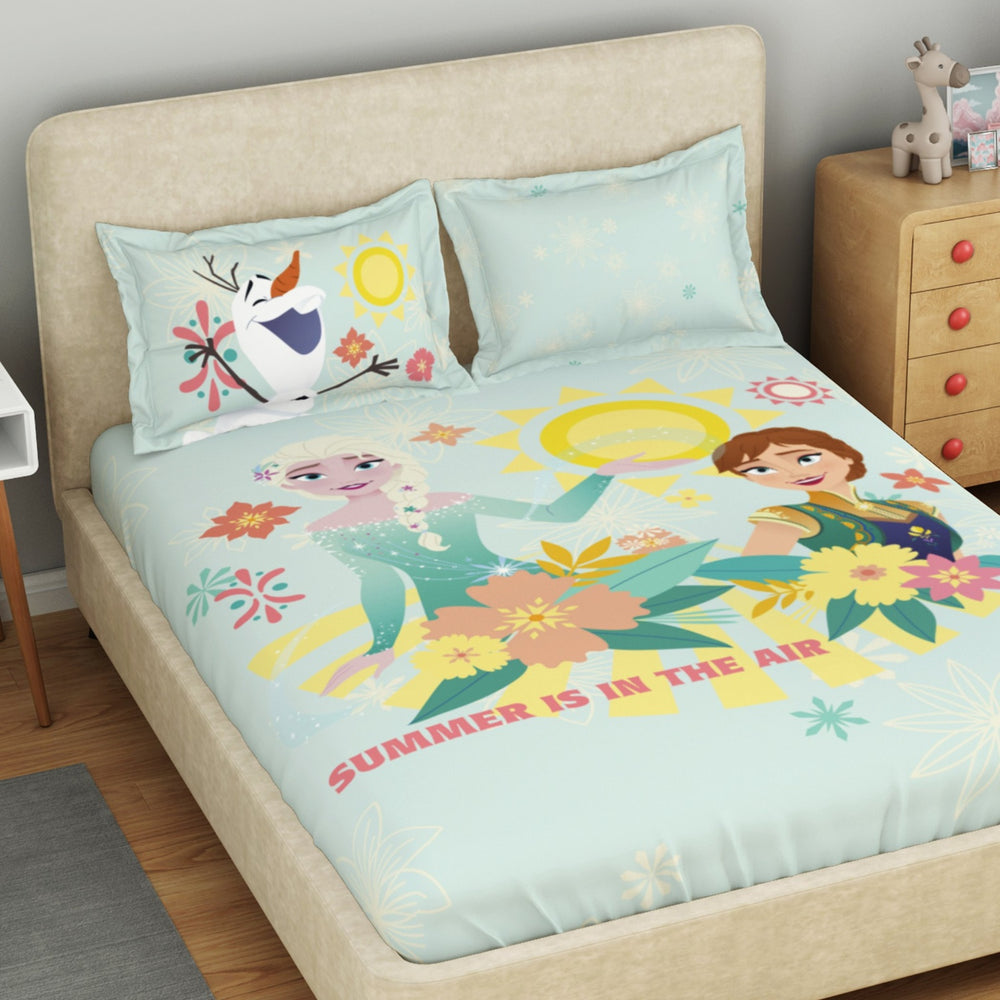 Spaces Disney Frozen 100% Cotton 132TC Large Kids Bedsheet with 2 Pillow Covers - 274 x 274 cm, Light Blue