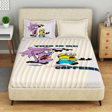 Spaces Universal Minions 100% Cotton 132 TC Kids Double Bedsheet with 2 Pillow Covers - 274 x 274 cm, Light Violet