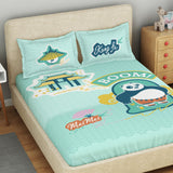Spaces Universal Kung Fu Panda 100% Cotton 132 TC Kids Large Bedsheet with 2 Pillow Covers - 274 x 274 cm, Light Aqua