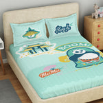 Spaces Universal Kung Fu Panda 100% Cotton 132 TC Kids Large Bedsheet with 2 Pillow Covers - 274 x 274 cm, Light Aqua