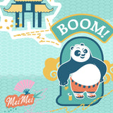 Spaces Universal Kung Fu Panda 100% Cotton 132 TC Kids Large Bedsheet with 2 Pillow Covers - 274 x 274 cm, Light Aqua