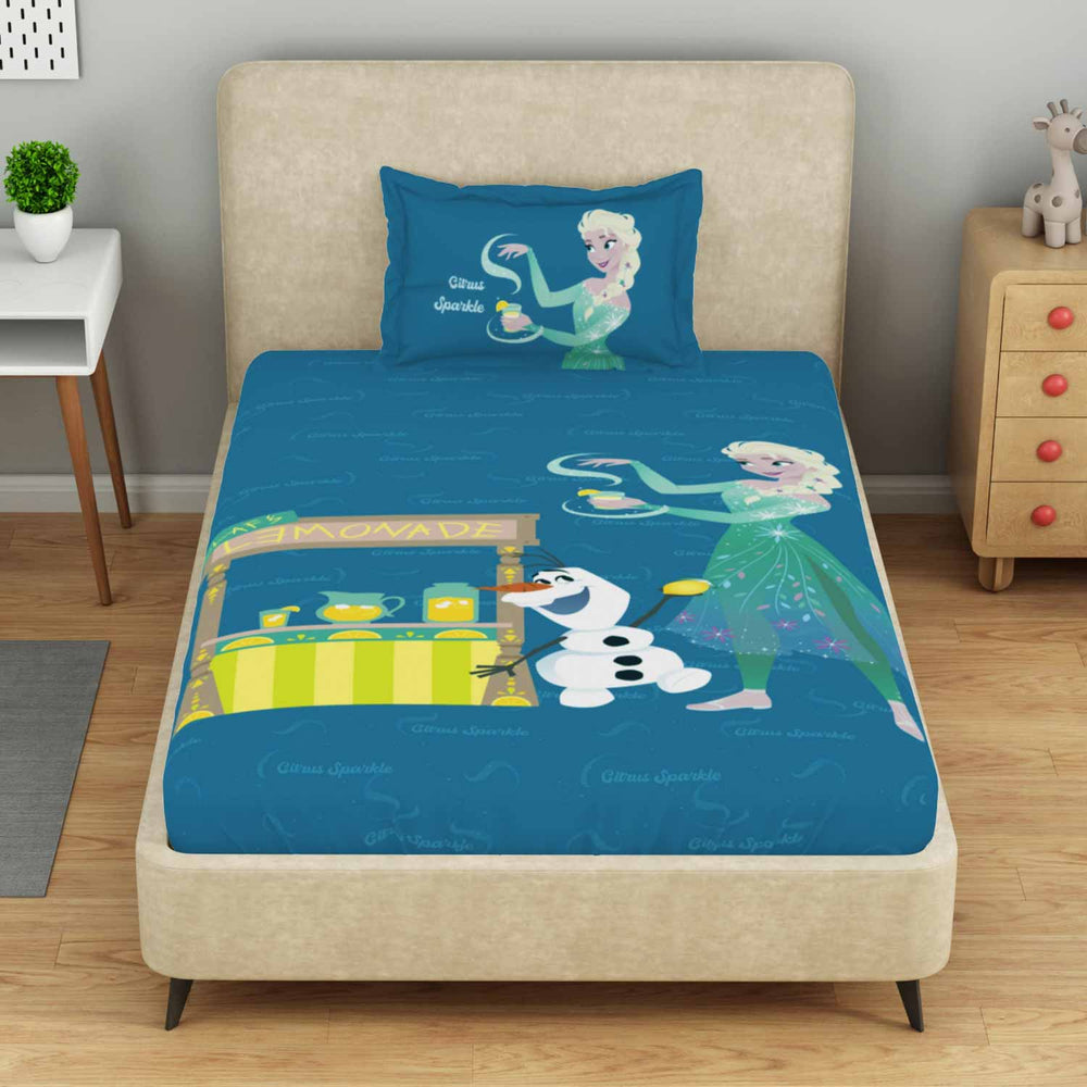 Spaces Disney frozen 100% Cotton 132 TC Kids Single Bedsheet with 1 Pillow Cover - 152 x 224 cm, Dark Blue