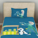 Spaces Disney frozen 100% Cotton 132 TC Kids Single Bedsheet with 1 Pillow Cover - 152 x 224 cm, Dark Blue